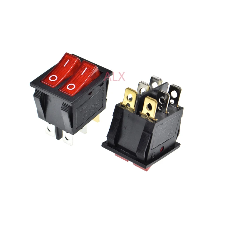 10pcs kcd8-212n 6pin Red Push Button With Light Rocker Switch on/off Double Power Switches 16a/250v 20a/125v 25*31mm 25*31