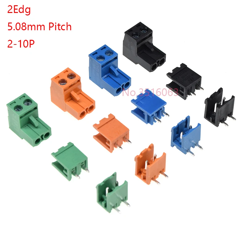 Green/Black/Blue/Orange 2edg 5.08mm 2/3/4/5/6/8P Straight/Curved Needle Pin Pluggable Screw Terminal Block Connector Plug+Socket