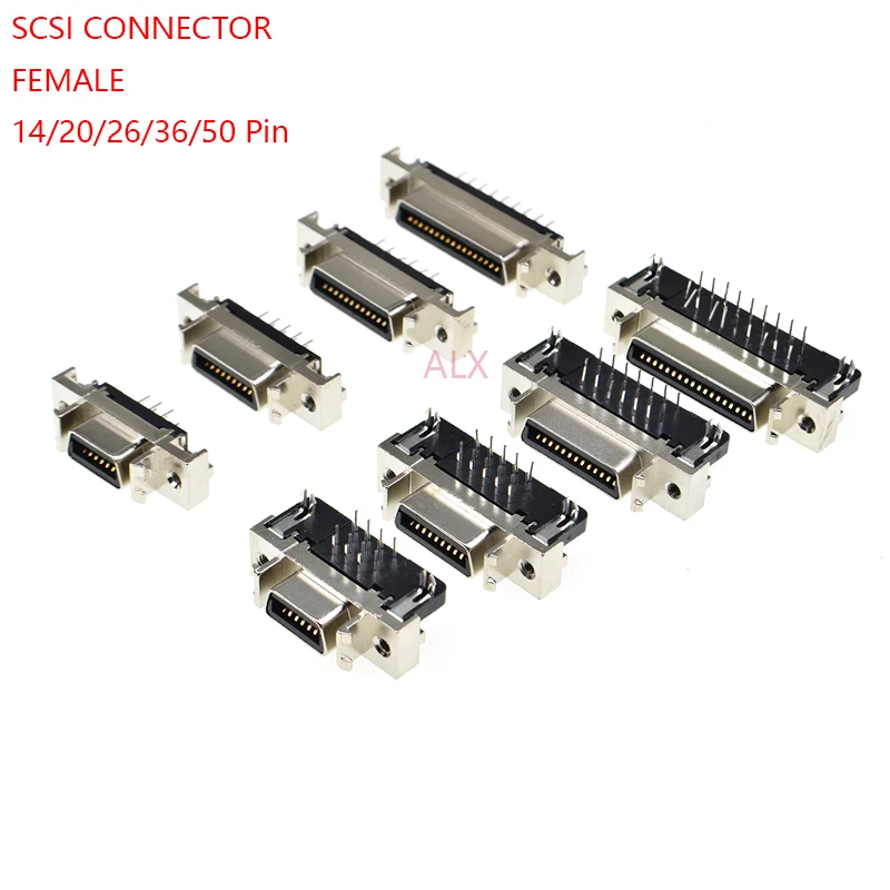 2pcs MDR Servo driver SCSI Connector HPCN Slot Type 14/20/26/36/50 pin female plug 180 90 Degree right angle Through Holes pcb