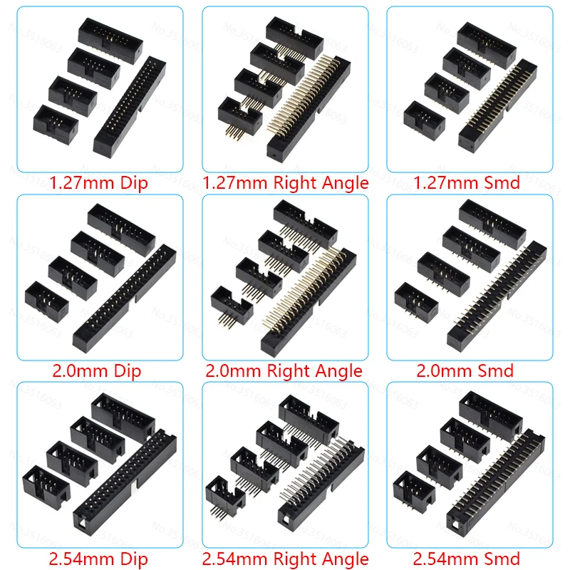 5/10Pcs DC3 1.27/2.0/2.54mm Dip/SMD/Right Angle 6/8/10/16/20/26/34/40/50Pin Male Socket Straight Idc Box Headers Cable Connector