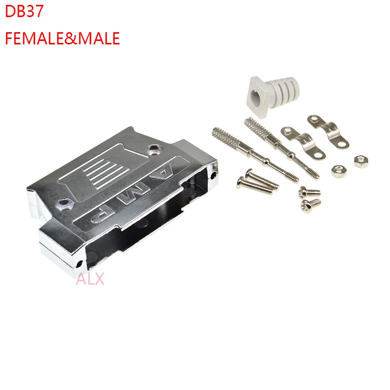 1set DB37 female MALE CONNECTOR + metal shell Solder Type D-Sub CONNECTORS 37 pin plug socket Adapter for DB62 8W8 13W6 17W5