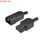 Ac250v 250v 10a Iec Straight Cable Plug Connector Black female&male Power Supply Plug Rewirable Cable Wire Connector 3 Pin Ac