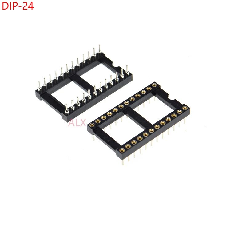 10pcs Wide Body Dip24 Ic Round Hole Socket 24p Dip Chip Test Holder Adaptor 24 Pin dip-24 Dip 24pin 2.54mm Pitch Connector