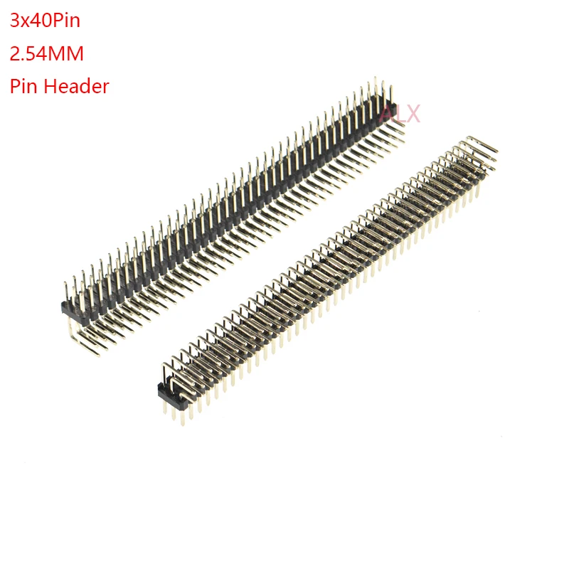 5PCS 3X40 PIN Double row MALE 2.54MM PITCH Right Angle PIN Header  connector Strip 3X40PIN 3*40 40p 40PIN FOR PCB BOARD ARDUINO