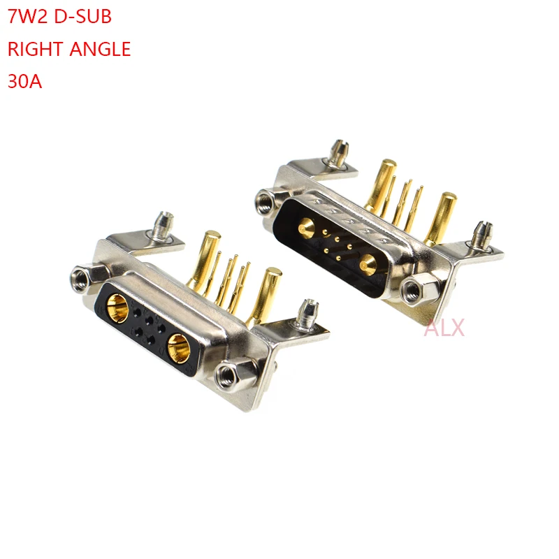 1PCS 7W2 30A MALE FEMALE high current CONNECTOR right angle D-SUB adapter PCB solder type 5+2 plug jack high power 7 Position