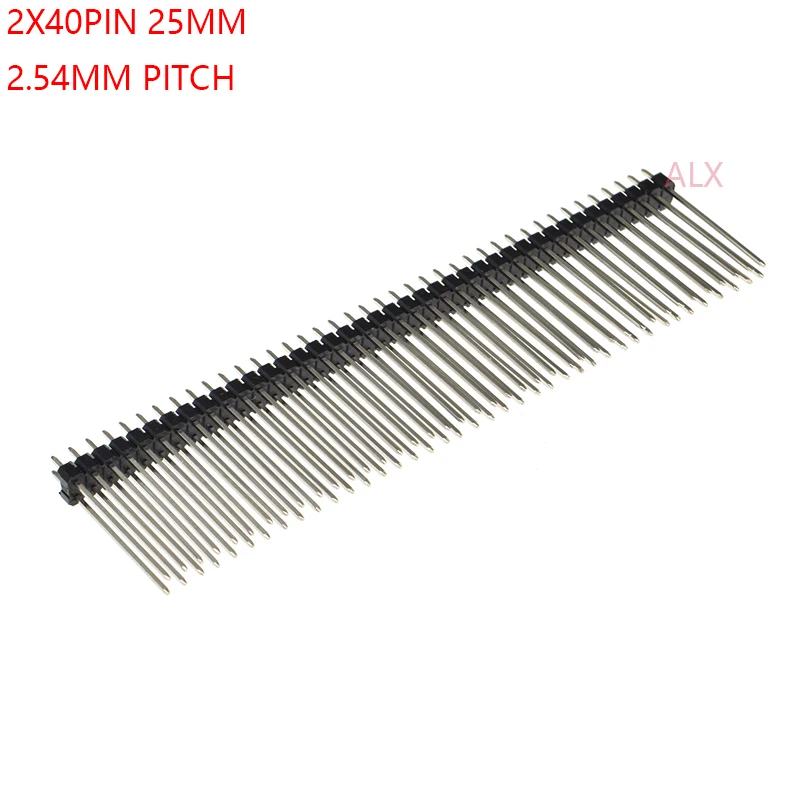 10pcs 2x40 Pin Double Row Male 2.54mm Pitch 25mm Long Pin Header Connector Strip 2x40pin 2*40 40p 40pin For Pcb Board Arduino