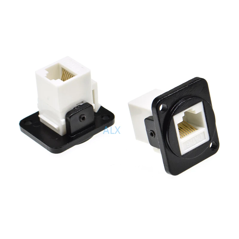 1pcs Simple Rj45 Network Connector Metal Panel Socket D Type Mounting Cat5e Cat6 Aviation Waterproof Through Socket