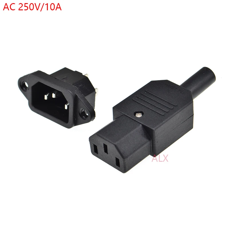 10A US AC250V 10A 3pin IEC C13 Power Supply plug socket Adapter male plug & female jack Rewirable cable wire connector