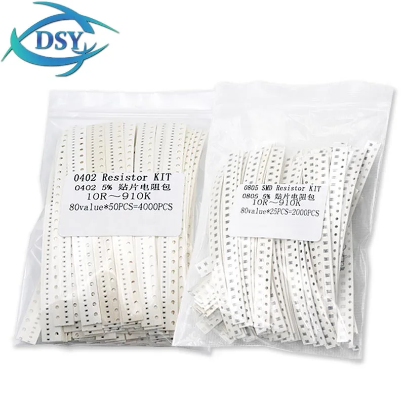 4000PCS 2000PCS 0402 0603 0805 1206 1210 SMD Resistor KITs 1% 5% 10R 100R 220R 330 470R 10K 100K 80Values Resistance Sample Pack
