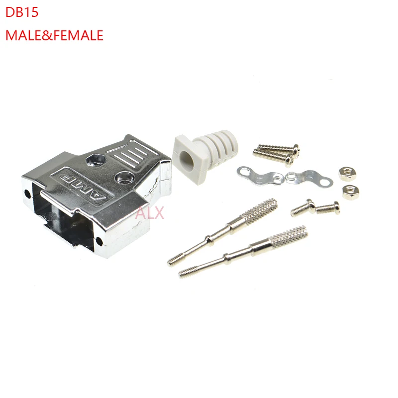 1set DB15 female MALE CONNECTOR + metal shell Solder Type D-Sub CONNECTORS 15 pin plug socket Adapter for DB15 7w2