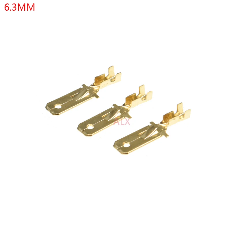 100pcs 6.3mm Spade Male Crimp Terminal Connector Gold brass/car Speaker Electric Wire Connectors