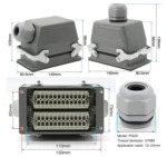 Industrial Rectangular Heavy Duty Connector HDC-HE-4/6/10/16/20/24/32/48 Core Pin 16A Waterproof Aviation Plug top and side - Image 42