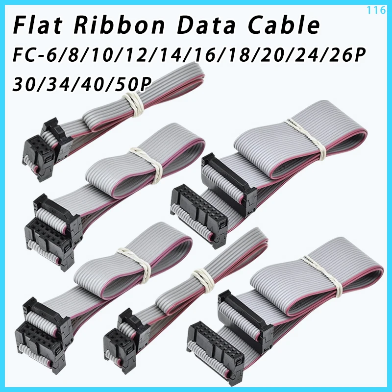 2.54mm Pitch JTAG ISP Gray Flat Ribbon Data Cable FC-6/8/10/12/14/16/18/20/24/26/30/34/40/50 Pin FOR DC3 F/F IDC Box Header