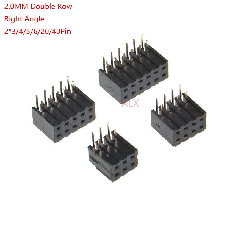 5PCS 2.0MM PITCH 2*2/3/4/5/6/8/20/40 PIN double Row Right Angle FEMALE PIN HEADER Strip Connector Socket 2X3p/4p/6p/8p/20p/40p