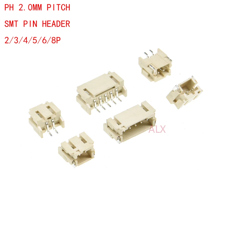 20pcs PH2.0 SMD SMT RIGHT ANGLE connector 2.0MM PITCH 2MM MALE pin header 2P/3P/4P/5P/6P/8P/ FOR PCB BOARD LED strip connector