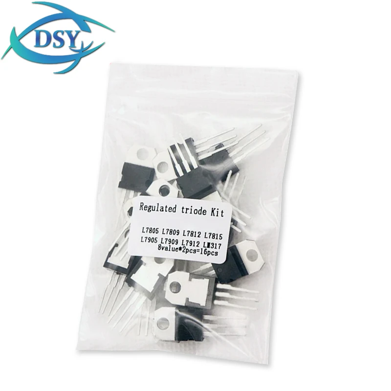 16PCS TO-220 Transistor Assortment Kit 7805 7809 7812 7815 7905 7909 LM317 L7912 LM317T DSSUPPLY 8Value*2PCS Voltage Regulator