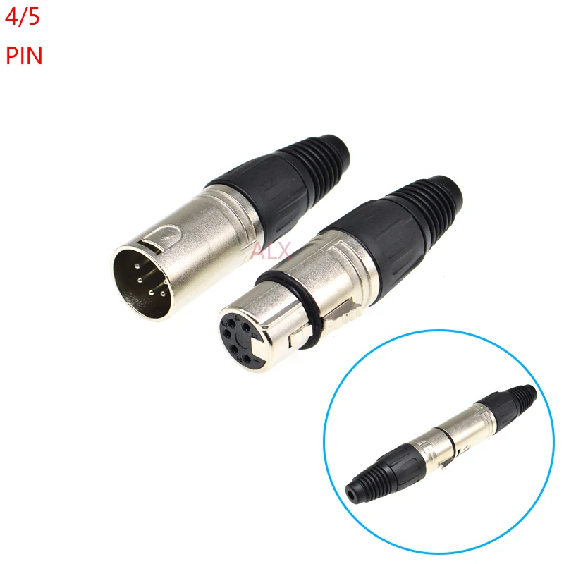 1pair Copper pin 4Pin 5Pin XLR Canon male female Plug connector Mixer Microphone audio speakers plug adapter