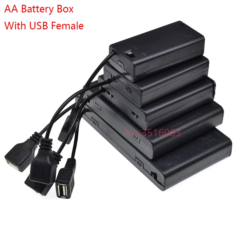 1Pcs USB Female AA Battery Box With Switch 1AA/2AA/3AA/4AA 1X/2X/3X/4X Slot Battery Holder Case With Plug 1.5V/3V/4.5V/7V/9V/12V