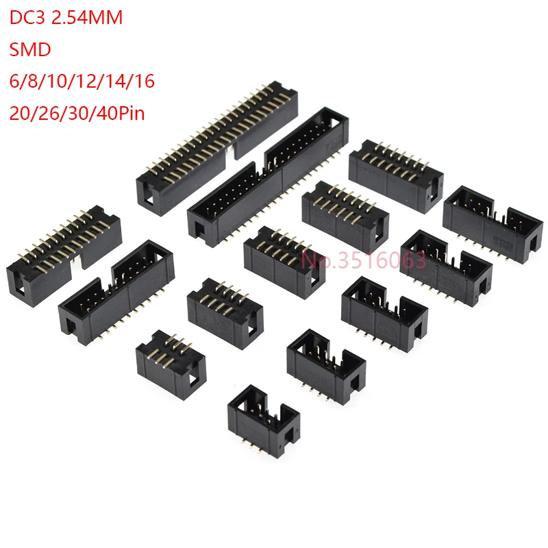 10pcs Smt Dc3 6/8/10/12/14/16/20/30/40 Positions Idc Dual Row 2.54mm Pitch Connector Smd Pcb Idc Socket