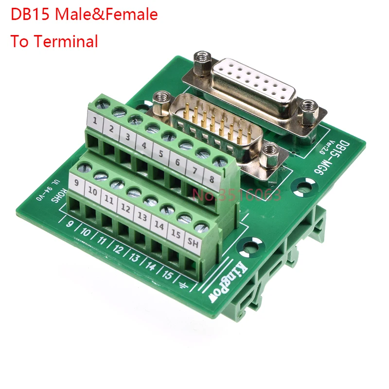 1pcs Db15 Male Female Socket To Terminal Block Adapter Pcb Board D-Sub 15pin Connector Converter Din Rail Mounting