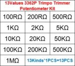 13 Values*1Pcs 3362P Variable Resistor Potentiometer Assorted Kits 3362 100 200 500 Ohm, 1K 2K 5K 10K 20K 50K 100K 200K 500K 1MΩ - Image 2