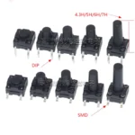 20PCS 4PIN dip smd Waterproof tact switch 6*6 6X6X4.3/5/6/7/8/9/10/12/ MM 6x6x4.3MM 6x6x5MM 6x6x6MM 8MM Micro push button switch