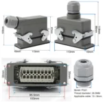 Industrial Rectangular Heavy Duty Connector HDC-HE-4/6/10/16/20/24/32/48 Core Pin 16A Waterproof Aviation Plug top and side - Image 30