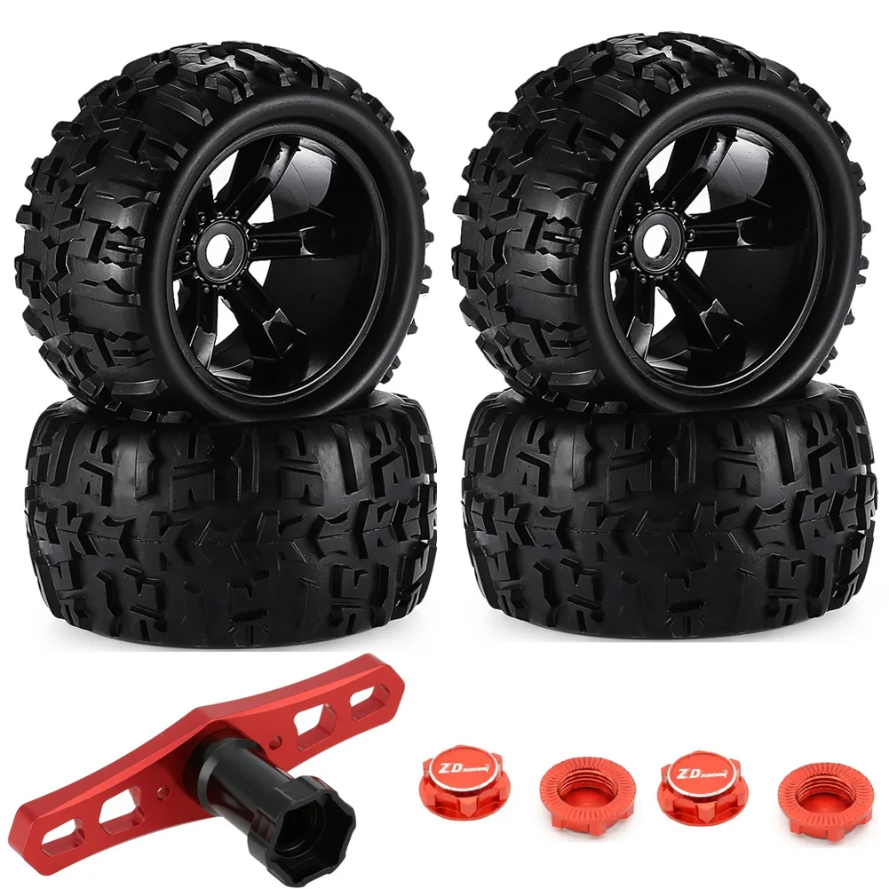 Sdc8364b1a32c4499b0de98219d3143285.webp 4pcs/pack 1/8 Scale 17mm Hex RC Truck Tires and Wheels Set Glued for Traxxas Maxx Tmaxx E-Revo Revo 3.3, JLB Cheetah Monster - Image 1