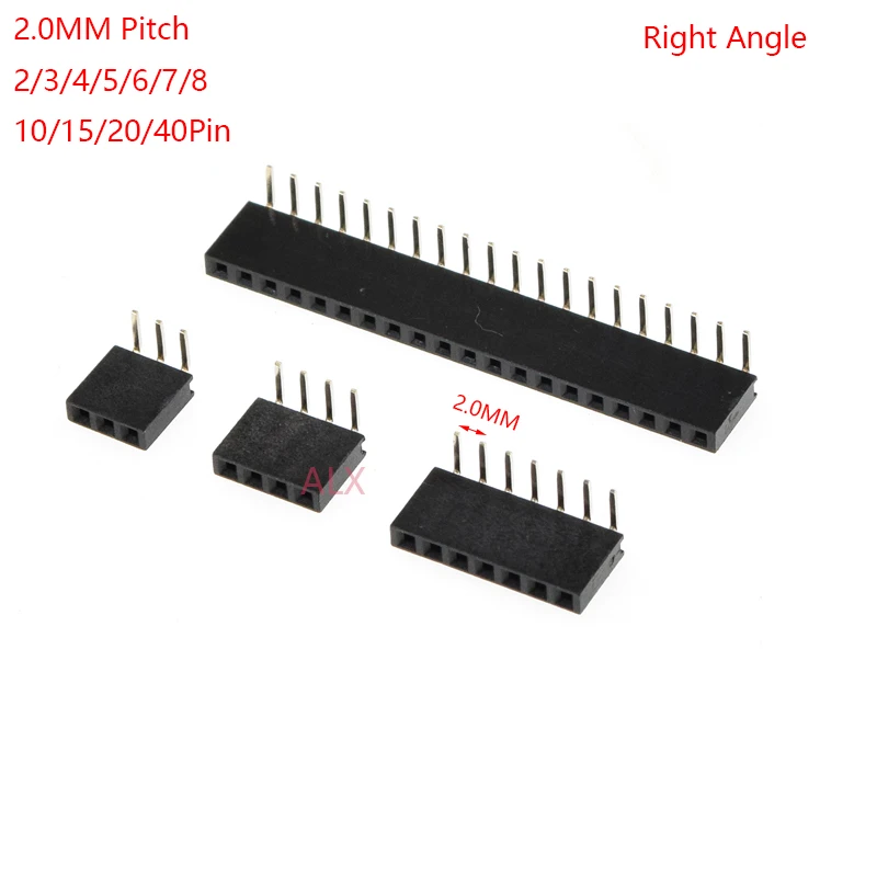 10PCS 2.0MM Pitch 2/3/4/5/6/8/10/40 PIN Single Row Right Angle FEMALE PIN HEADER 2MM Strip Connector Socket 3p/4p/6p/8p/20p/40p