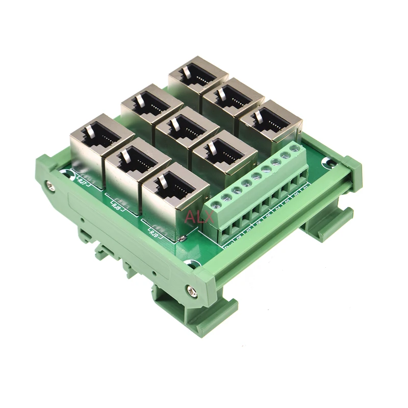 Se2e9cd75d73f40da8e348b527d365a5dc.webp 1PCS 9 way 9 port RJ45 8p8c female socket to terminal block adapter pcb board Network port RJ45 Ethernet connector converter - Image 1
