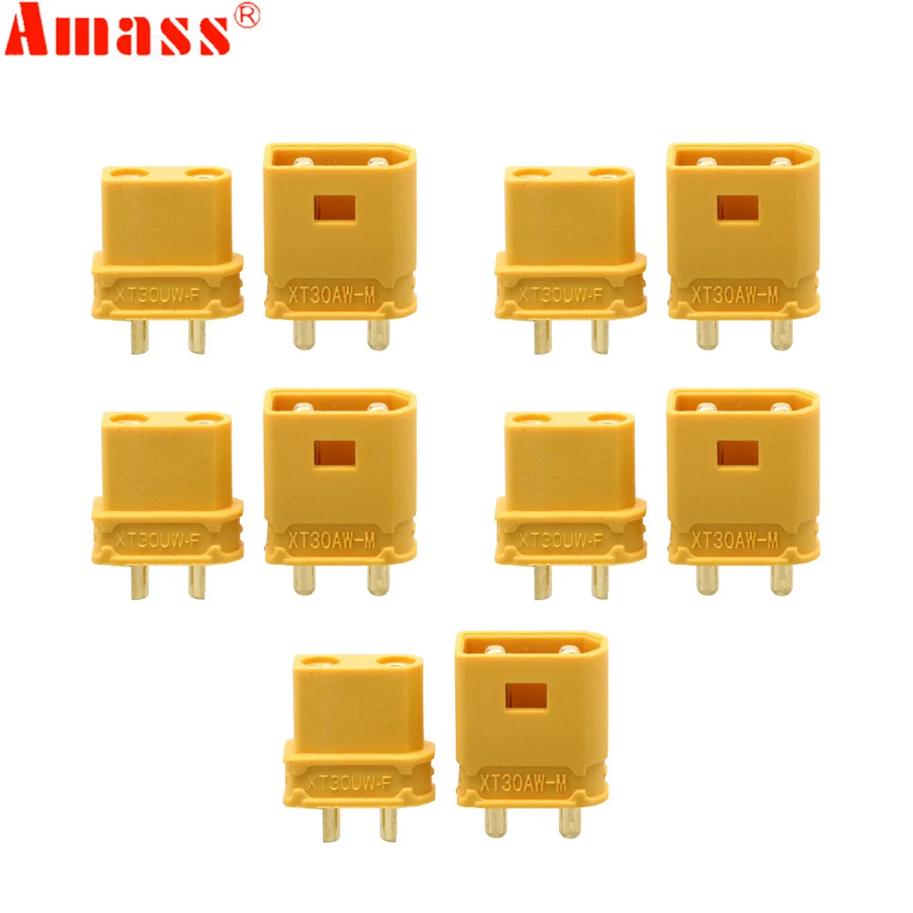 Se4be07030dbb4d51890cd9268a376bf6d.webp 5Pair Amass RC Aircraft FPV XT30AW-M XT30UW-F Waterproof Plug with Lock Buckle XT30AW Male XT30UW Female Gold-plated Connector - Image 1