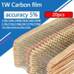 20pcs 1W Carbon Film Resistor 2.4 2.7 3 24 27 30 240 240 300 Ohm R K 5% Resistance 2R4 2R7 27K 3R 30R 300R 3K 30K 300K 0.1R-3M