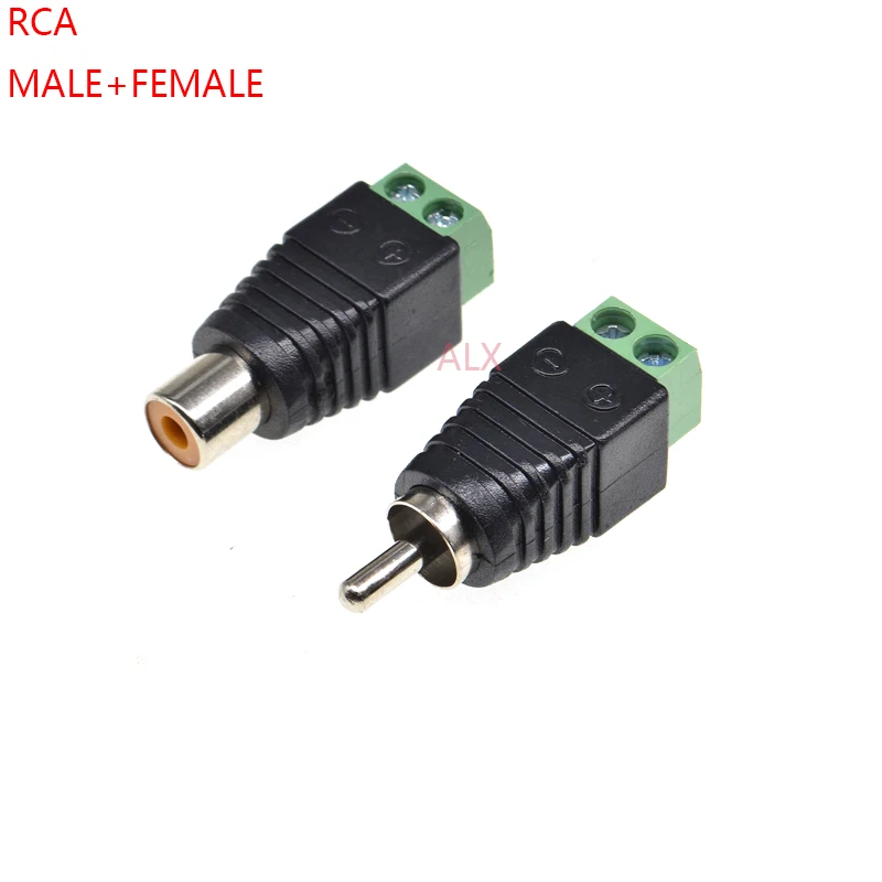 1set Rca Male Plug + Female Jack Connector With Screw Terminal Block Adapter Solderless Type For Phono Speake Audio Video Av