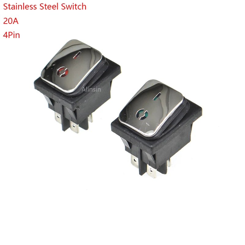 1PCS 20A KCD4 4PIN stainless steel Push Button with light rocker Switch ON/OFF 16A/250V 4 pin waterproof boat power switch