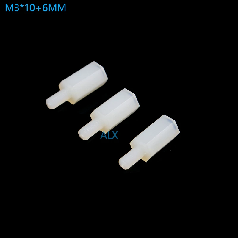 50PCS M3*10+6MM Hex head nylon Spacing Screw Threaded Pillar PCB STANDOFF SPACER M3 10+6MM Hexagonal Stud Spacer 10+6 10MM