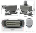 Industrial Rectangular Heavy Duty Connector HDC-HE-4/6/10/16/20/24/32/48 Core Pin 16A Waterproof Aviation Plug top and side - Image 36