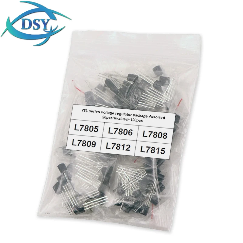 20pcs*6values=120pcs TO-92 Transistor Kit 78L05 78L06 78L08 78L09 78L12 78L15 TO92 78L Series Voltage Regulator Package Assorted