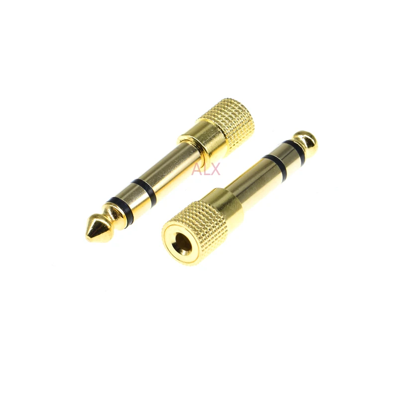 2pcs Gold 6.3mm 1/4" Male Plug to 3.5mm 1/8" Female Jack Stereo Headphone Audio Adapter Home Connectors Adapter Microphone