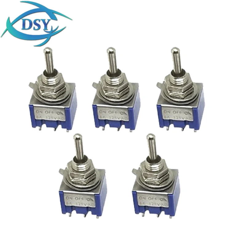 5PCS MTS-102 MTS-103 MTS-202 MTS-203 3Pin 6Pin Miniature Lever Toggle Switch Single Pole Double Throw ON-OFF-ON /ON-ON 120VAC 6A