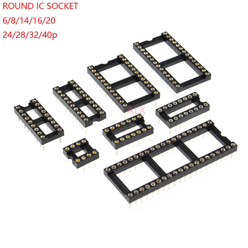 10PCS ROUND HOLE IC SOCKET DIP 2.54MM dip6 dip8 dip14 dip16 dip18 dip20 dip24 dip28 dip40 6/8/14/16/18/20/24/28/40 pin connector