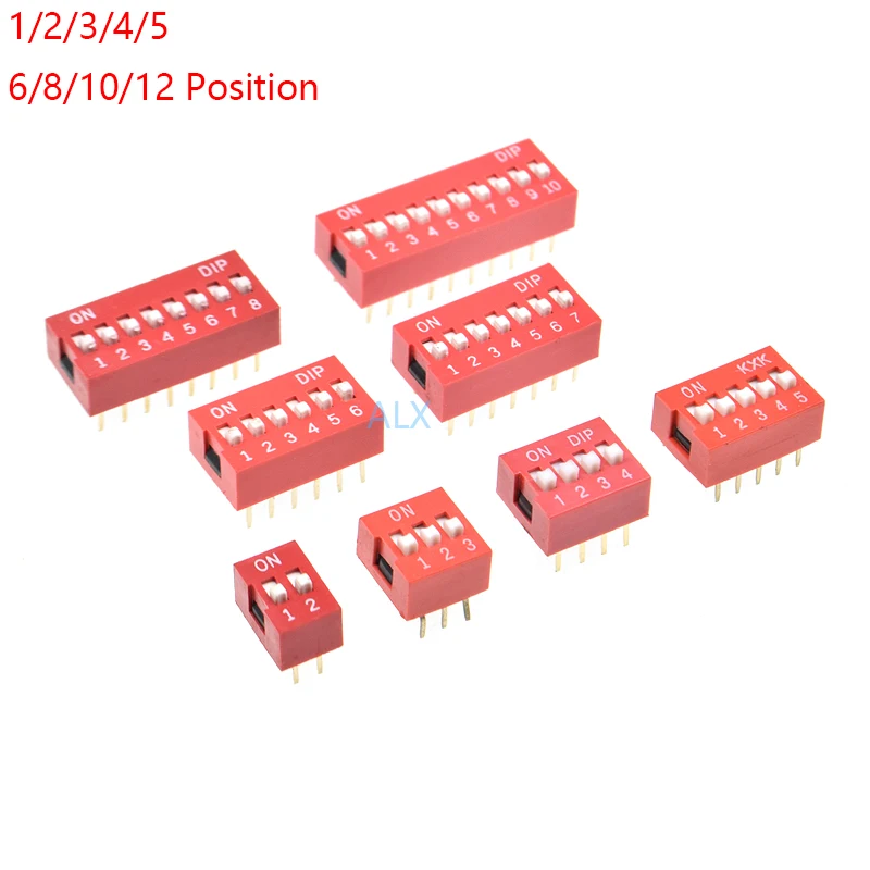 Sfd925c5dee1743f1a1aada561118866eD.webp 10PCS red 1/2/3/4/5/6/8/10/12 Position bits dip TOGGLE switch doule Row PITCH 2.54MM Slide Switches - Image 1