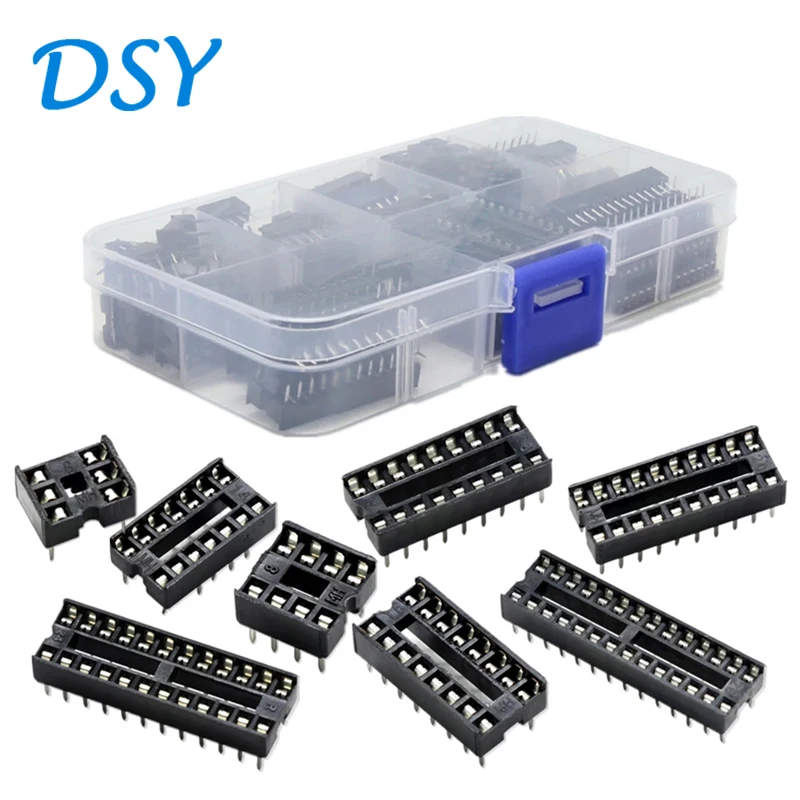 66PCS/lot with Box DIP IC Sockets Adaptor Solder Type Socket Kit 6 8 14 16 18 20 24 28 Pin DIP-6 DIP-8 DIP-14 IC Connector